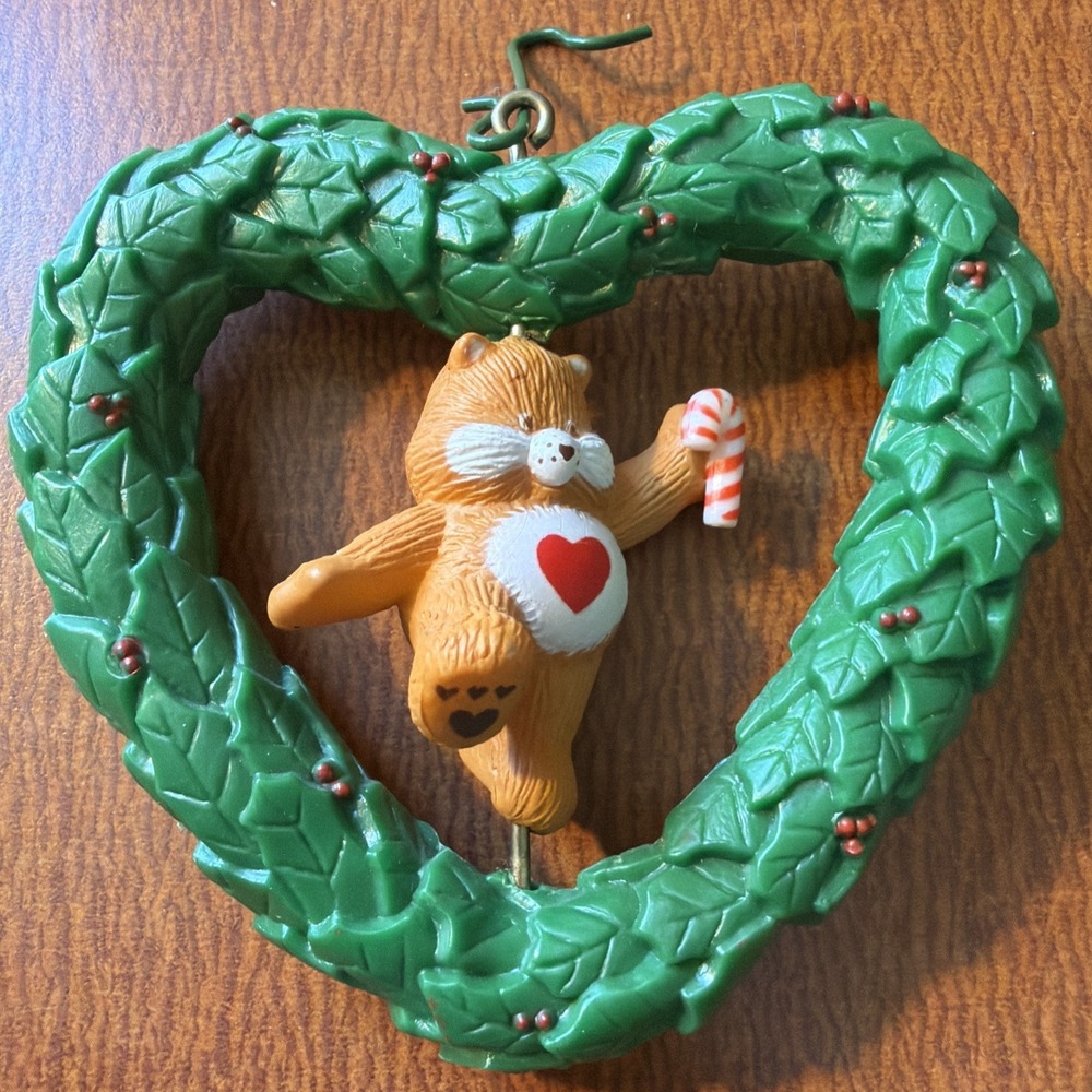 Vintage Care Bears‎ Tenderheart Spinning Wreath Christmas Tree Ornament 1984